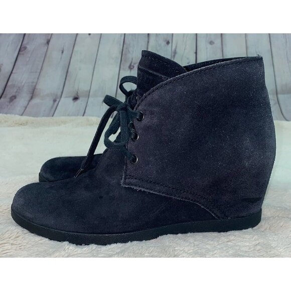 PRADA Women's Black Milano Suede Lace-Up Wedge Boots Booties Size 39/US 9 - Picture 1 of 8